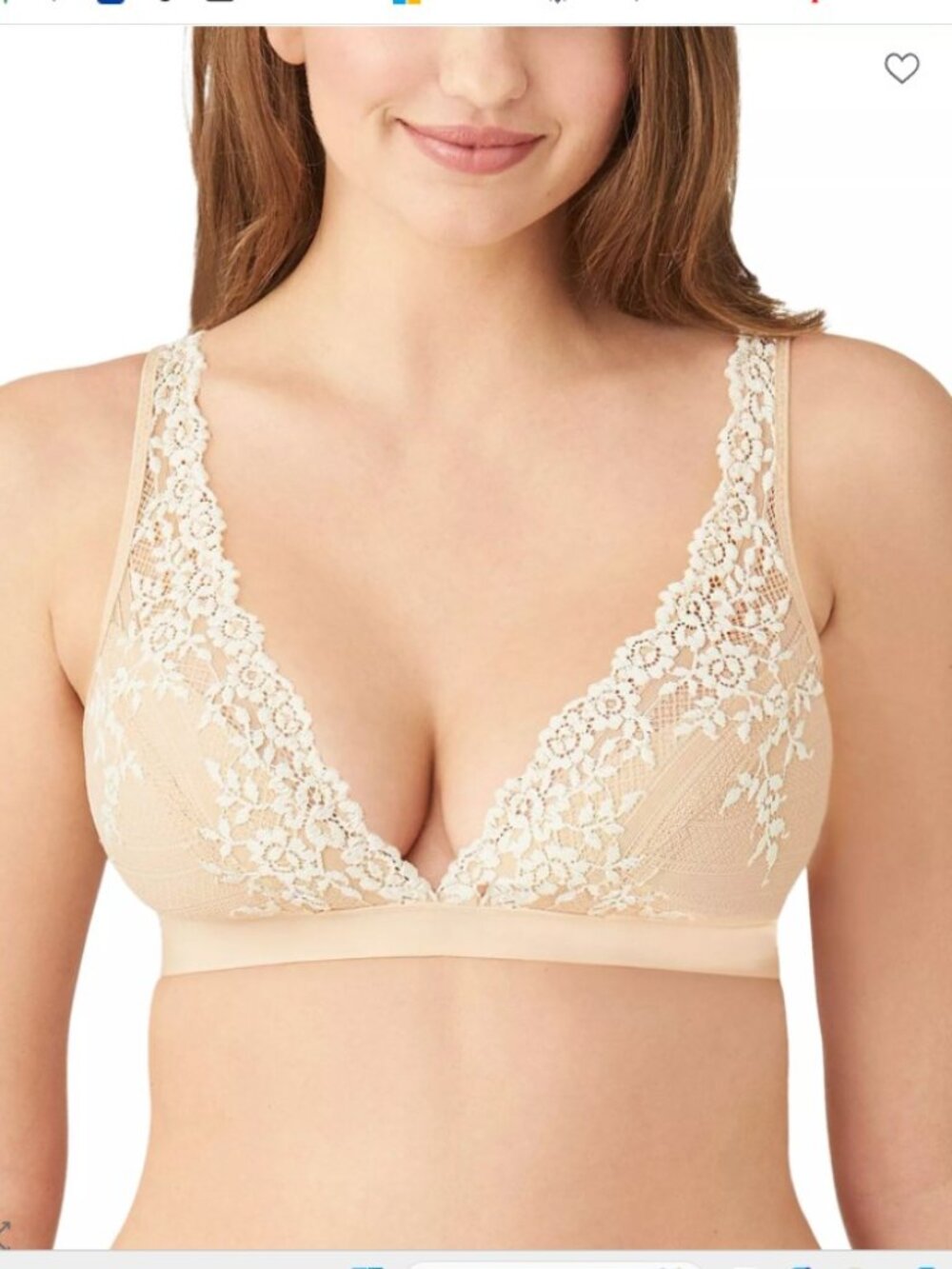 Wacoal Embrace Lace Wire Free Bra US 38 Tan Nude White Lace Convertible Straps